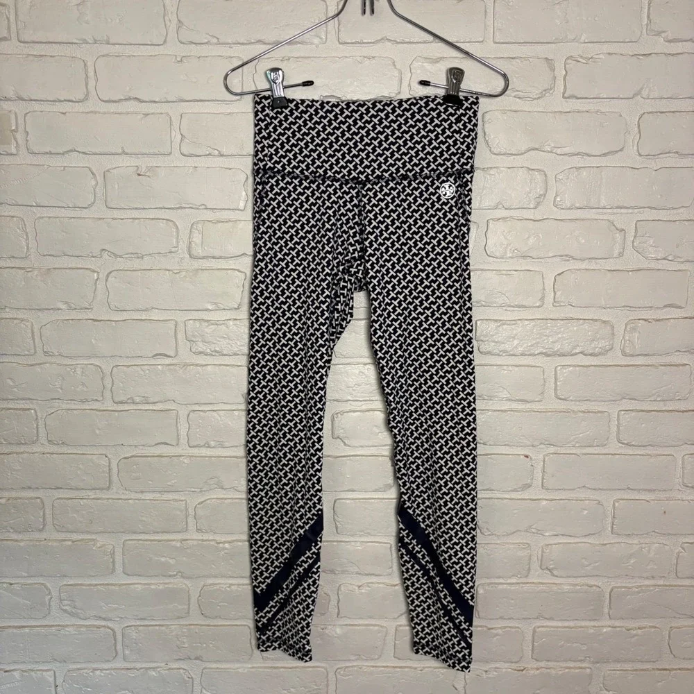 Tory Sport navy and white geometric pattern athletic leggings size XS